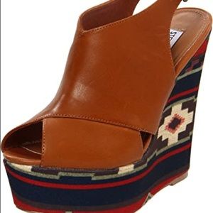 Elissaa leather upper wedge 9m Cognac Multi